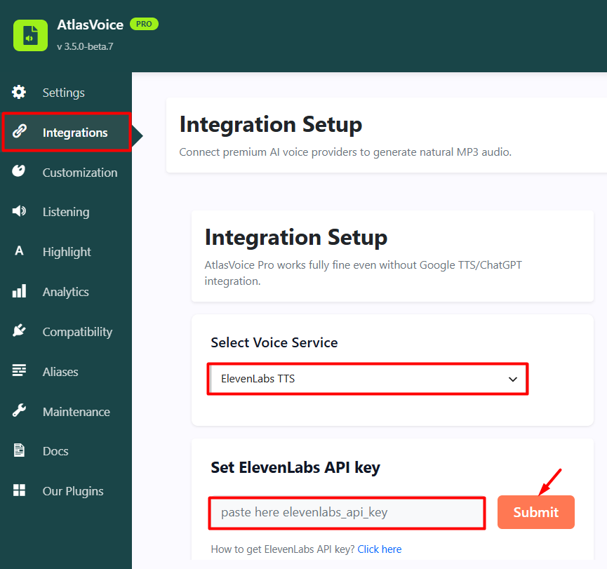 atlasvoice integrations tab